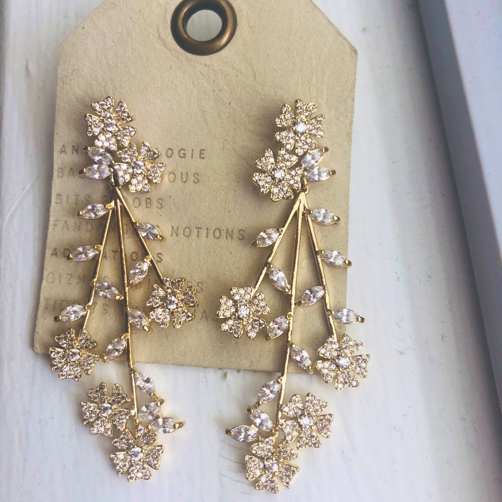 Bhldn Anthropologie Crystal Flower Earrings